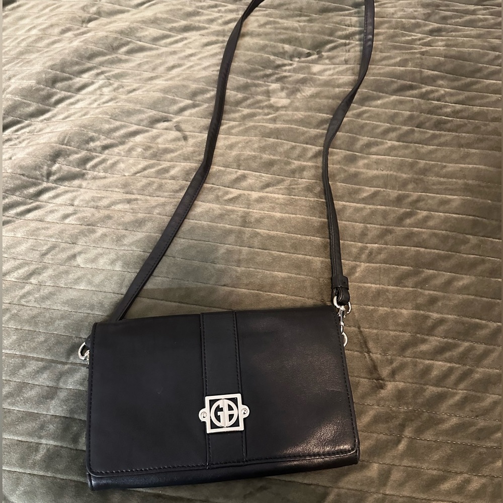 Gianni Bernini black leather with silver trim cross body bag